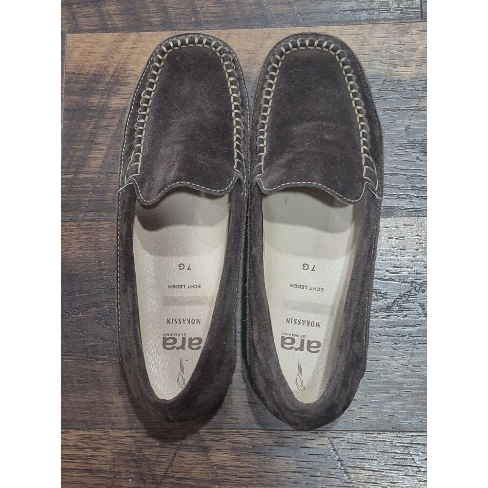 Ara Square Toe Suede Leather  Mokasson Slip On Shoe Womens 9.5 (7G) Brown - Picture 5 of 10